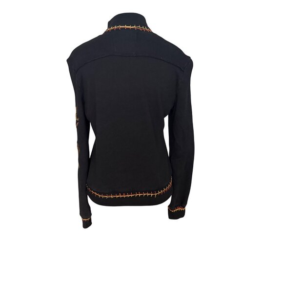 Sugar Lips Black Embroidered Floral Cotton Zip-Up Jacket  Size S - Picture 4 of 6